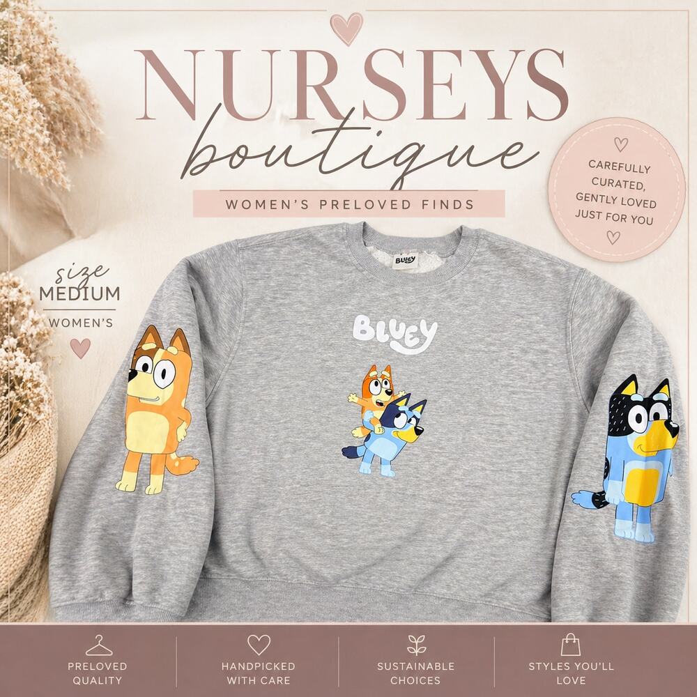 Bluey Crewneck Sweatshirt Medium Gray Cartoon Graphic Cozy